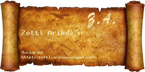 Zettl Arikán névjegykártya